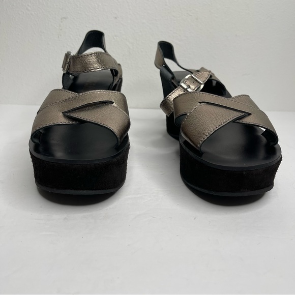 Kork-Ease AVA CLASSIC Leather Platform Wedge Sandals Black Silver Metallic Sz 37 - Picture 6 of 15
